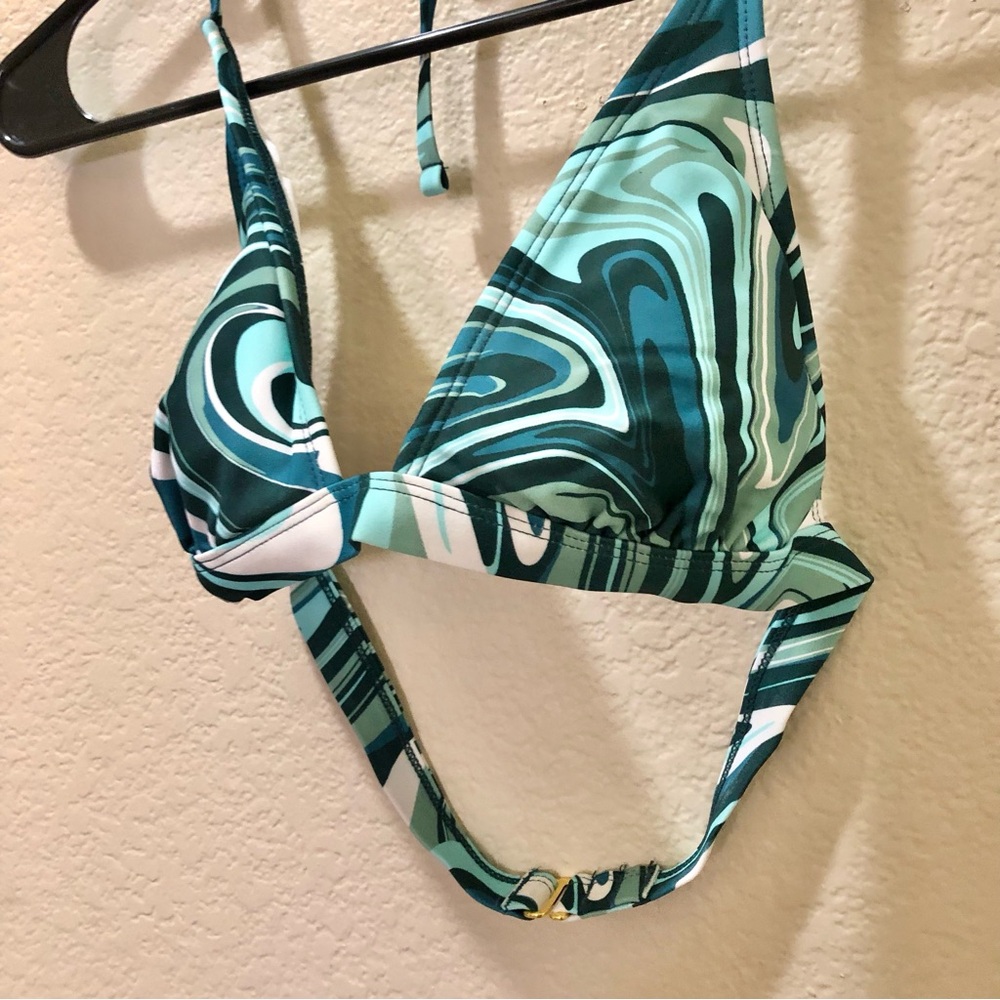 Xhilaration Teal Aqua Marbled Swirl Triangle Bikini Top - Picture 2 of 3